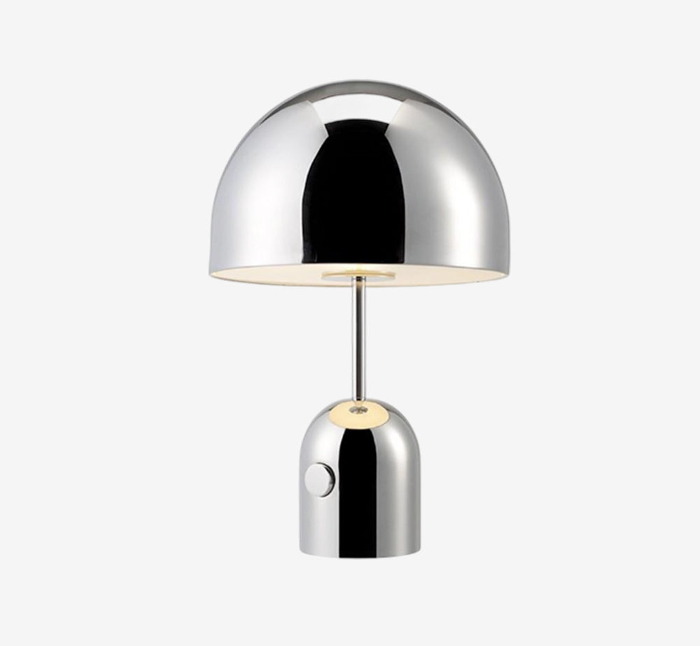 Modern Polished Chrome Mushroom Lamp – Retro Space Age Silver Dome Table Light with Integrated Dimmer