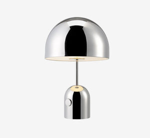 Modern Polished Chrome Mushroom Lamp – Retro Space Age Silver Dome Table Light with Integrated Dimmer