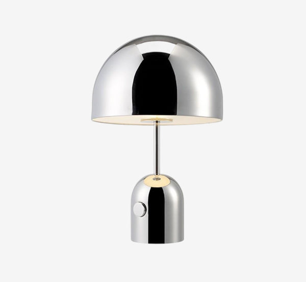 Modern Polished Chrome Mushroom Lamp – Retro Space Age Silver Dome Table Light with Integrated Dimmer