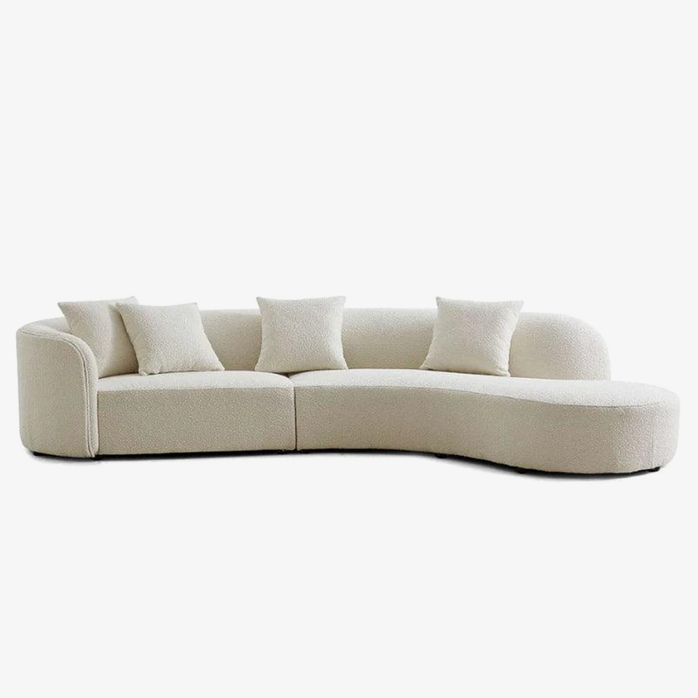 Modern Curved Bouclé Sofa – Sculptural Organic Cloud Couch for Contemporary Living Rooms