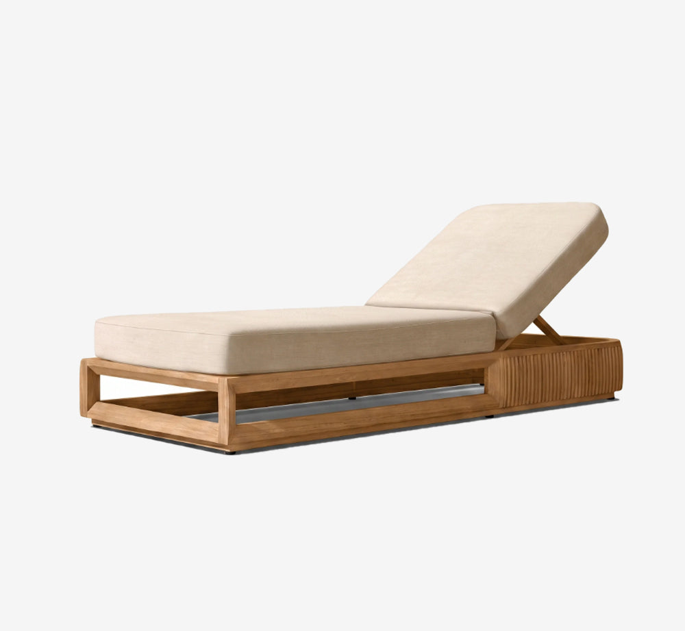 Modern Fluted Wood Outdoor Chaise Lounge with Adjustable Backrest