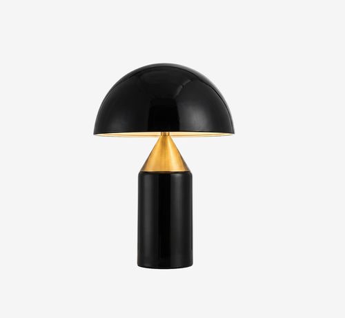 Modern Mid-Century Mushroom Table Lamp | Glossy Black & Gold Metal Desk Light for Bedside & Living Room