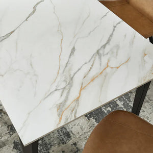 Rectangular Sintered Stone Dining Table with Calacatta White Marble Top and Black Legs