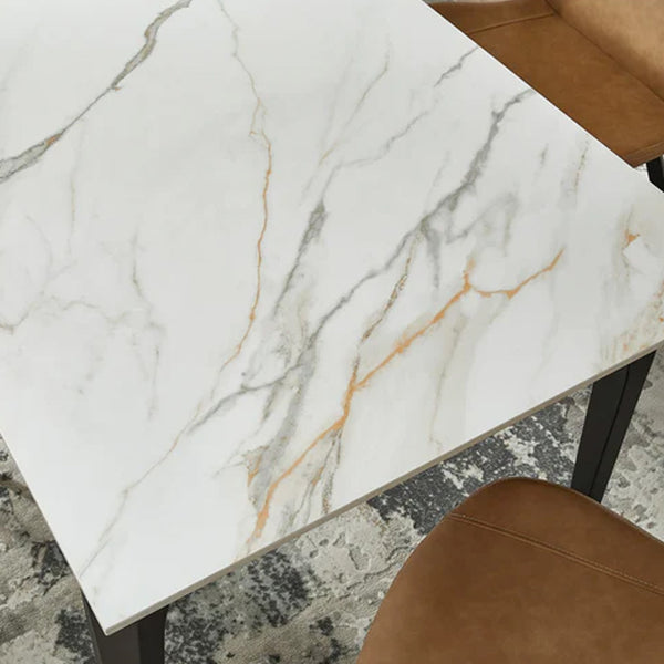 Rectangular Sintered Stone Dining Table with Calacatta White Marble Top and Black Legs