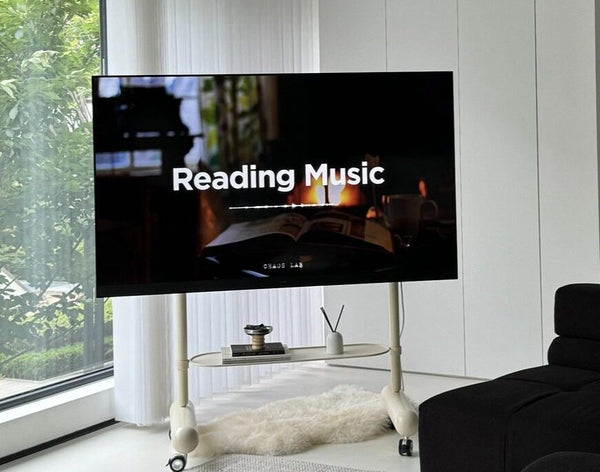 Minimalist Rolling TV Stand with Media Shelf & Wheels - Adjustable Height