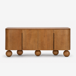 Modern 4-Door Sideboard Cabinet – Curved Storage Credenza for Dining Room & Living Room