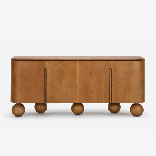 Modern 4-Door Sideboard Cabinet – Curved Storage Credenza for Dining Room & Living Room