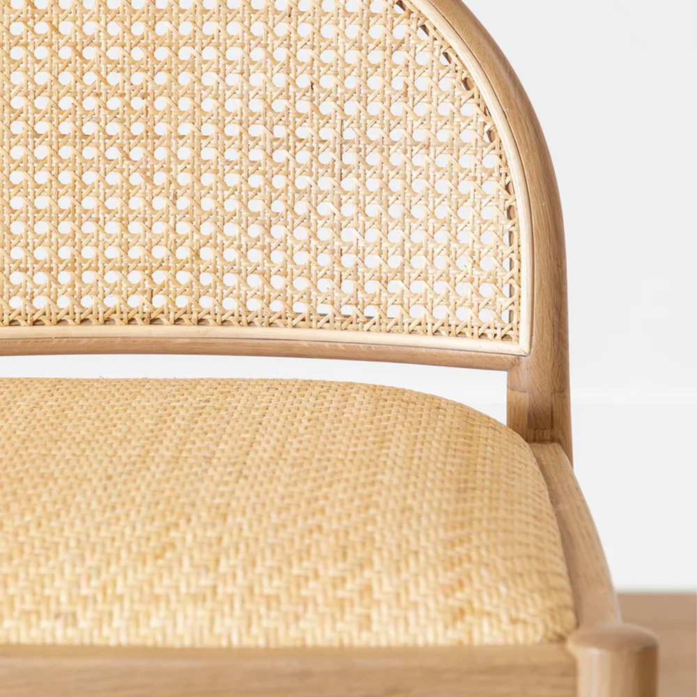 Modern Oak Wood Rattan Bar Stool with Upholstered Seat – Scandinavian Counter Height Stool