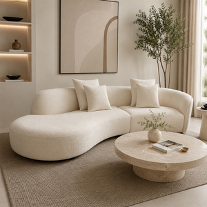 Modern Curved Bouclé Sofa – Sculptural Organic Cloud Couch for Contemporary Living Rooms