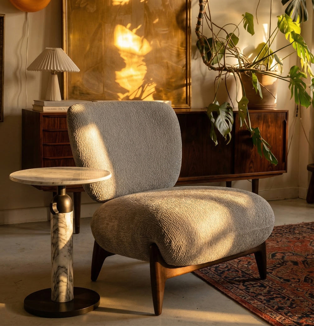 Mid-Century Modern Armless Accent Chair with Dark Walnut Legs - Pebble Grey