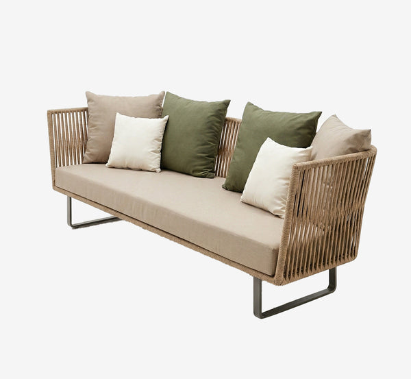 The Riviera Coastal Rope Weave Sofa - Minimalist Beige Fabric Settee for Balcony & Garden