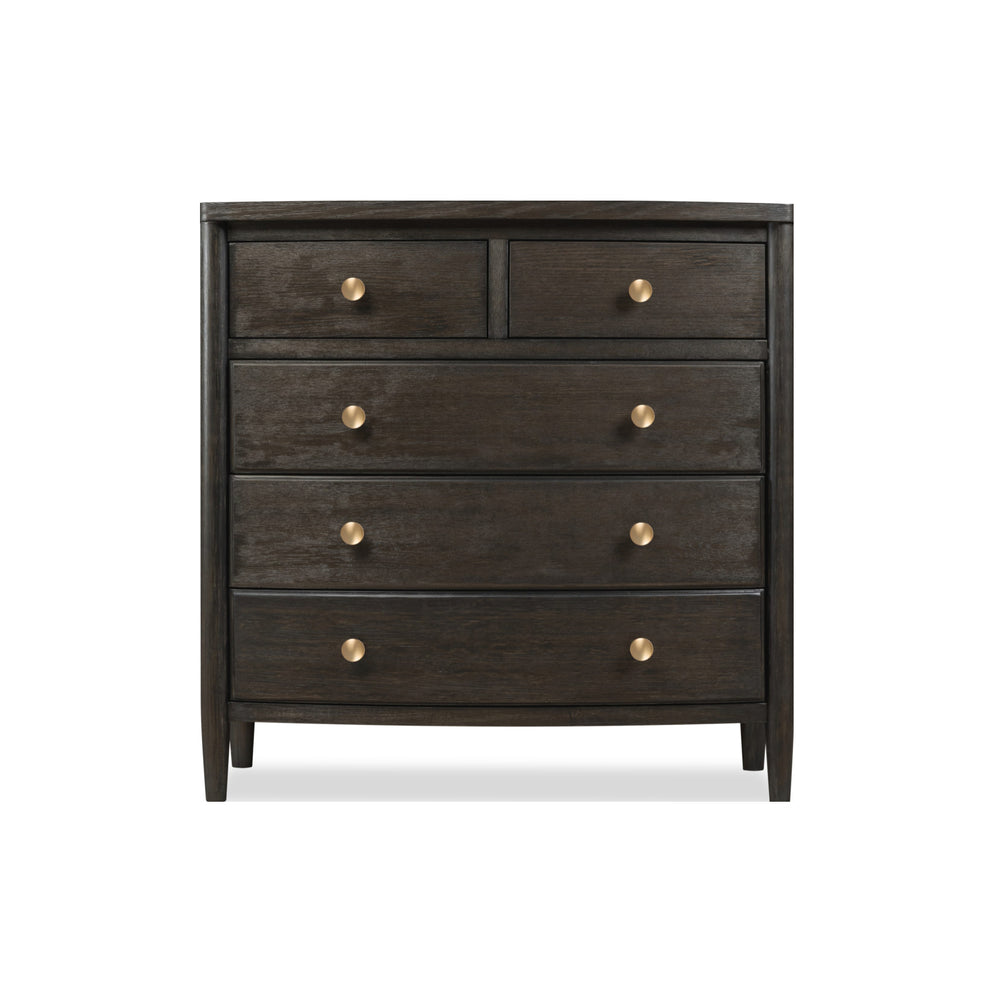 Mid-Century Modern 5-Drawer Wood Chest, Fully Assembled Matte Black Oak Dresser
