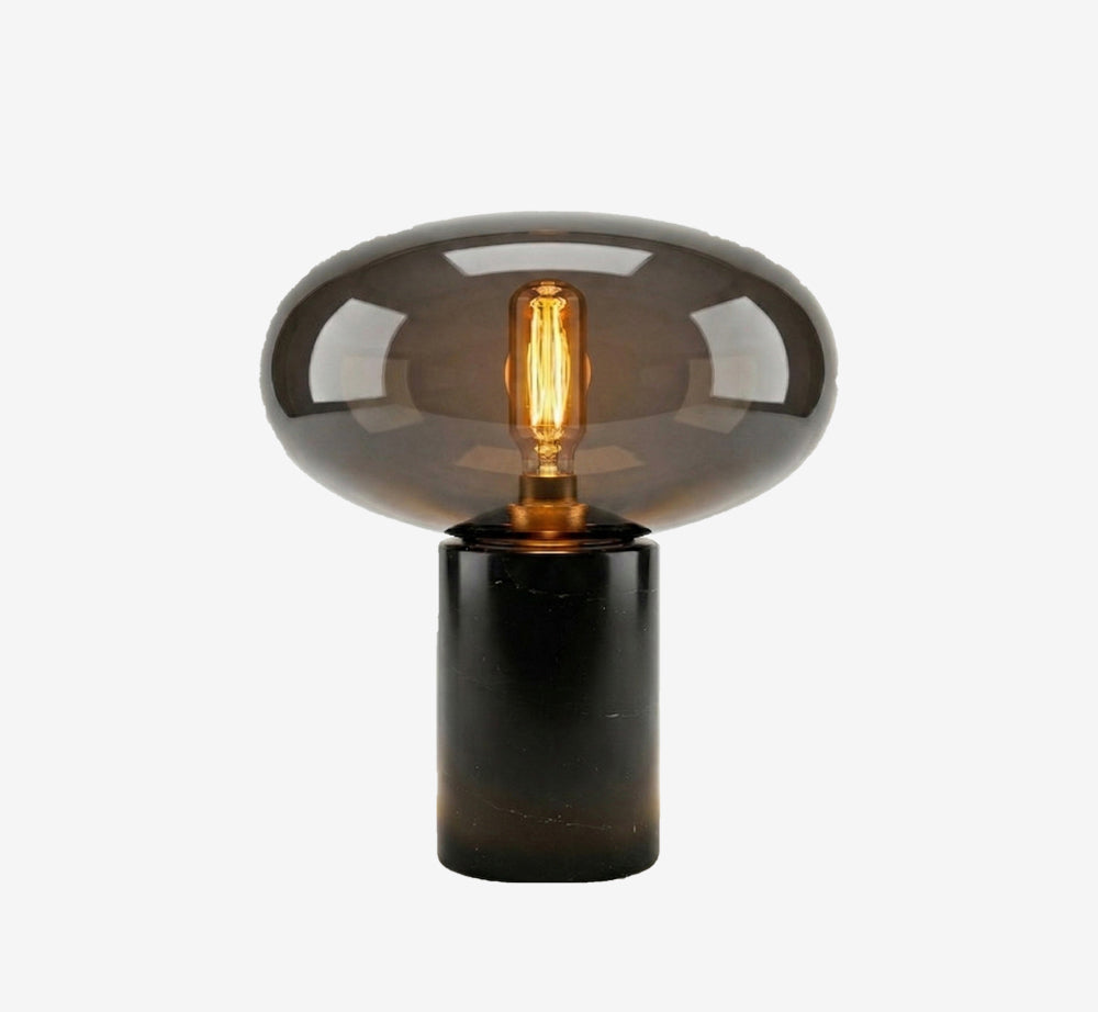 Glass Mushroom Table Lamp - Mid-Century Modern Bedside Light with Matte Black Base - Vintage Ambient Desktop Lighting for Bedroom, Living Room & Home Office
