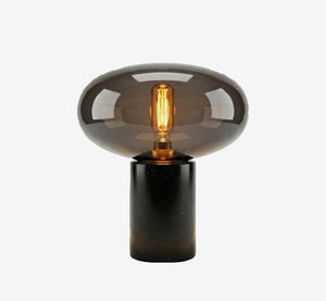 Glass Mushroom Table Lamp - Mid-Century Modern Bedside Light with Matte Black Base - Vintage Ambient Desktop Lighting for Bedroom, Living Room & Home Office