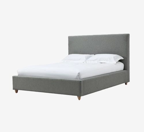 Minimalist Upholstered Platform Bed in Pewter