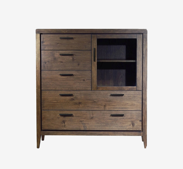 Modern Solid Mahogany & Walnut Storage Cabinet | 5-Drawer Display Armoire