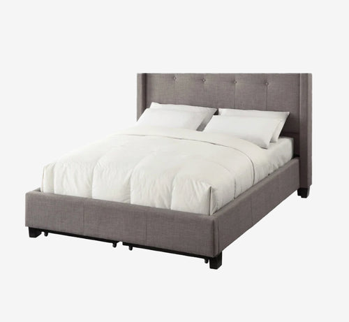 Modern Tufted Wingback Bed with Hidden Footboard Storage Drawers