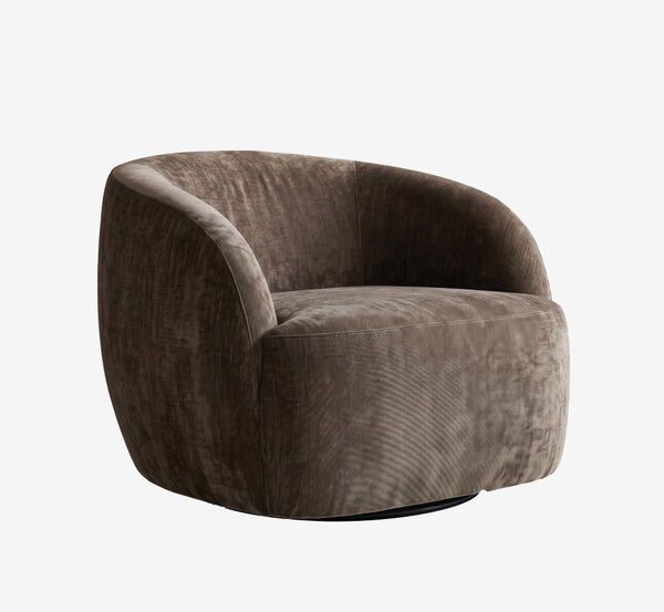 Modern Curved Swivel Barrel Chair | Upholstered Round Accent Chair