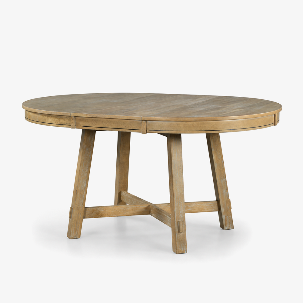 TREXM Farmhouse Round Extendable Dining Table with 16" Leaf Wood Kitchen Table (Natural Wood Wash)