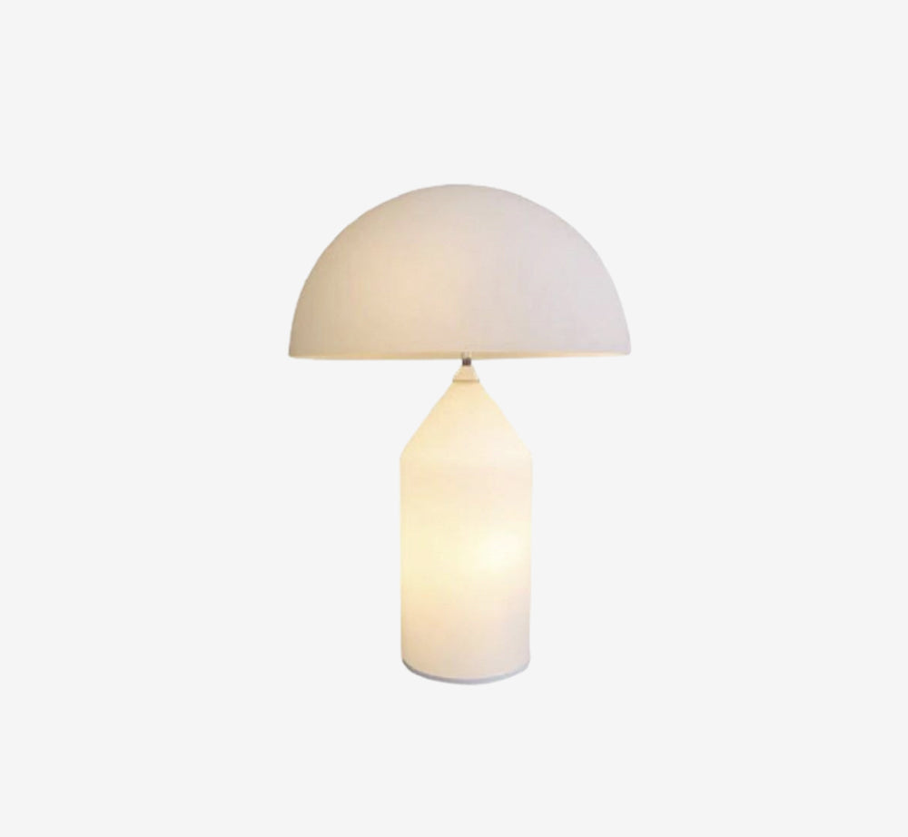 Modern Frosted Glass Mushroom Table Lamp – All-White Minimalist Dome Light with Glowing Translucent Base