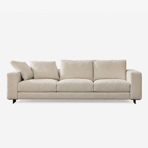 Serene Modern Upholstered 3-Seater Sofa | Minimalist Fabric Couch with Chrome Legs - Oatmeal Beige