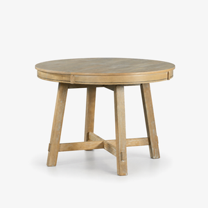TREXM Farmhouse Round Extendable Dining Table with 16" Leaf Wood Kitchen Table (Natural Wood Wash)