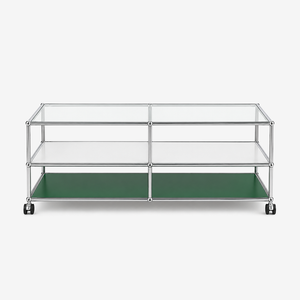 ModuSteel Modern Three-Tier Glass Coffee Table with Casters
