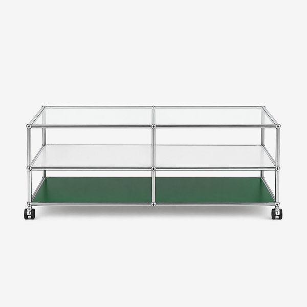 ModuSteel Modern Three-Tier Glass Coffee Table with Casters