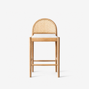 Modern Oak Wood Rattan Bar Stool with Upholstered Seat – Scandinavian Counter Height Stool
