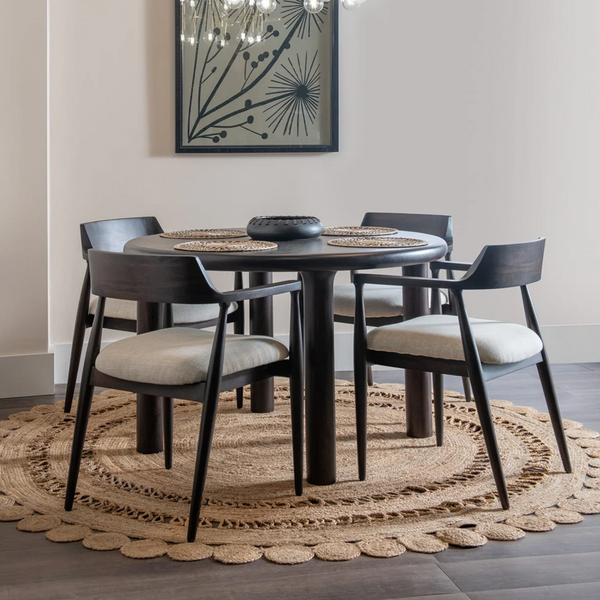48" Round Solid Mango Wood Dining Table – Mid-Century Modern Round Dining Table for