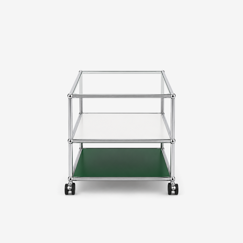 ModuSteel Modern Three-Tier Glass Coffee Table with Casters