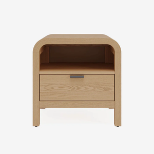 Natural Oak 2-Drawer Nightstand | Modern Bedside Table with Curved Edges