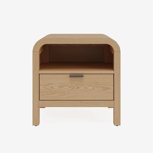 Natural Oak 2-Drawer Nightstand | Modern Bedside Table with Curved Edges