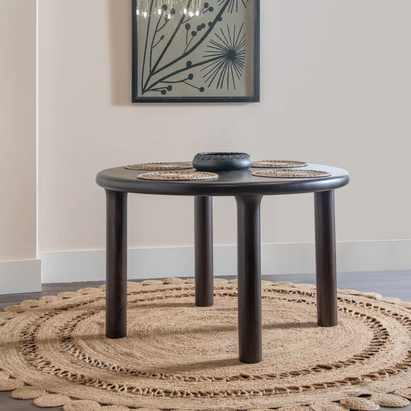 48" Round Solid Mango Wood Dining Table – Mid-Century Modern Round Dining Table for