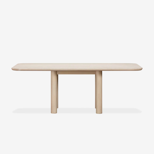 Modern Oak Dining Table – Rounded Rectangle Wood Table with Sculptural Pillar Legs