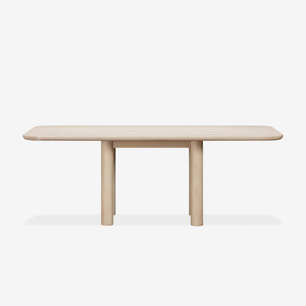 Modern Oak Dining Table – Rounded Rectangle Wood Table with Sculptural Pillar Legs