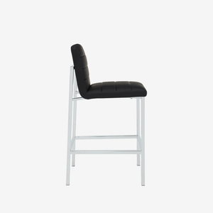 Modern Black Faux Leather Bar Stool with Chrome Frame and Channel Tufted Back