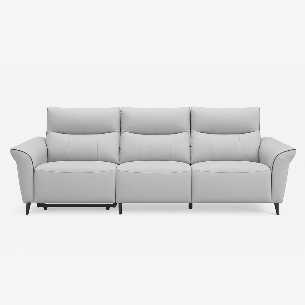 Modern Genuine Leather Dual Power Reclining Sofa – Ergonomic Couch with Metal Legs