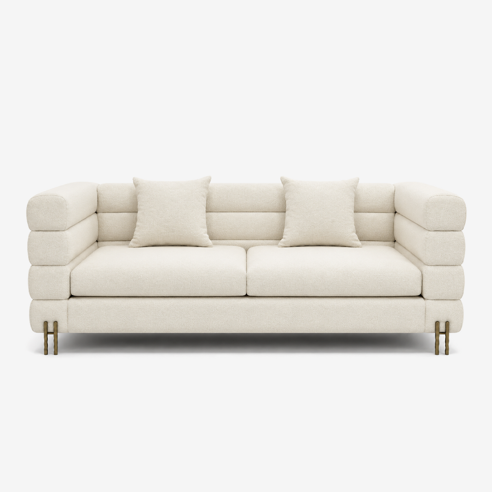 Modern Cream Bouclé Sofa with Channeled Back