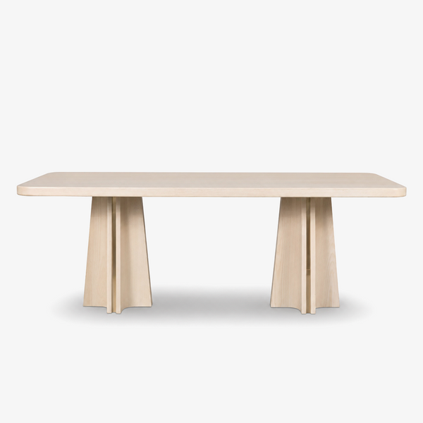 84" Scandinavian Double Pedestal Dining Table – Ash Wood Veneer Dining Table for 8