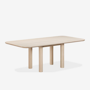 Modern Oak Dining Table – Rounded Rectangle Wood Table with Sculptural Pillar Legs