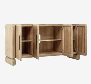 Aura Modern Curved Wood Sideboard – Japandi 4-Door Buffet Credenza with Rounded Edges