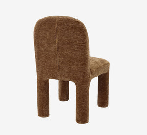Postmodern Sculptural Upholstered Dining Chair - Brown Textured Accent Chair with Chunky Legs