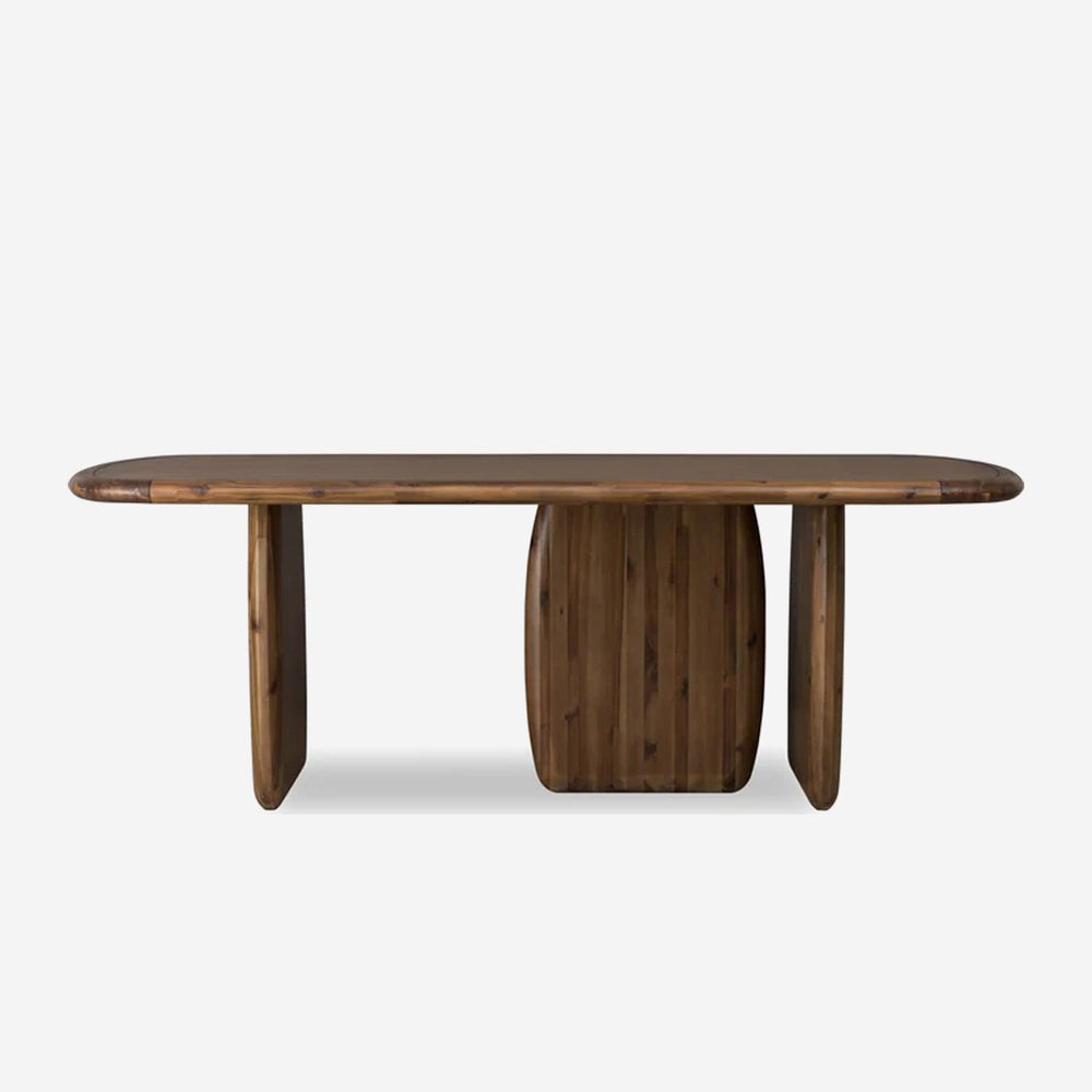 Modern Walnut Solid Wood Dining Table with Sculptural Ribbed Pedestal Base