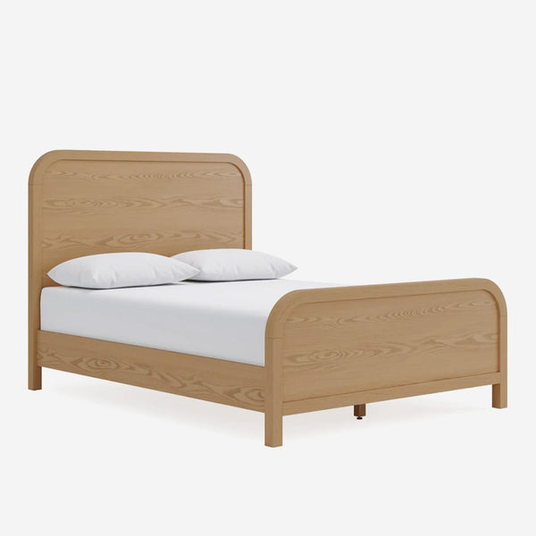 Scandinavian Wood Bed  - Minimalist Platform Bed with Curved Headboard & Footboard - Modern Japandi Style Bedroom Furniture