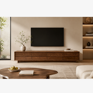 Contemporary Fluted Wood Lowboard TV Cabinet for Living Room