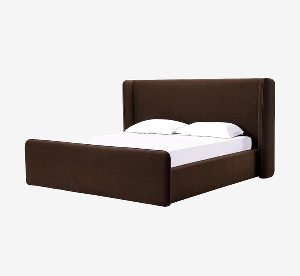 Modern Chocolate Brown Velvet Upholstered Bed
