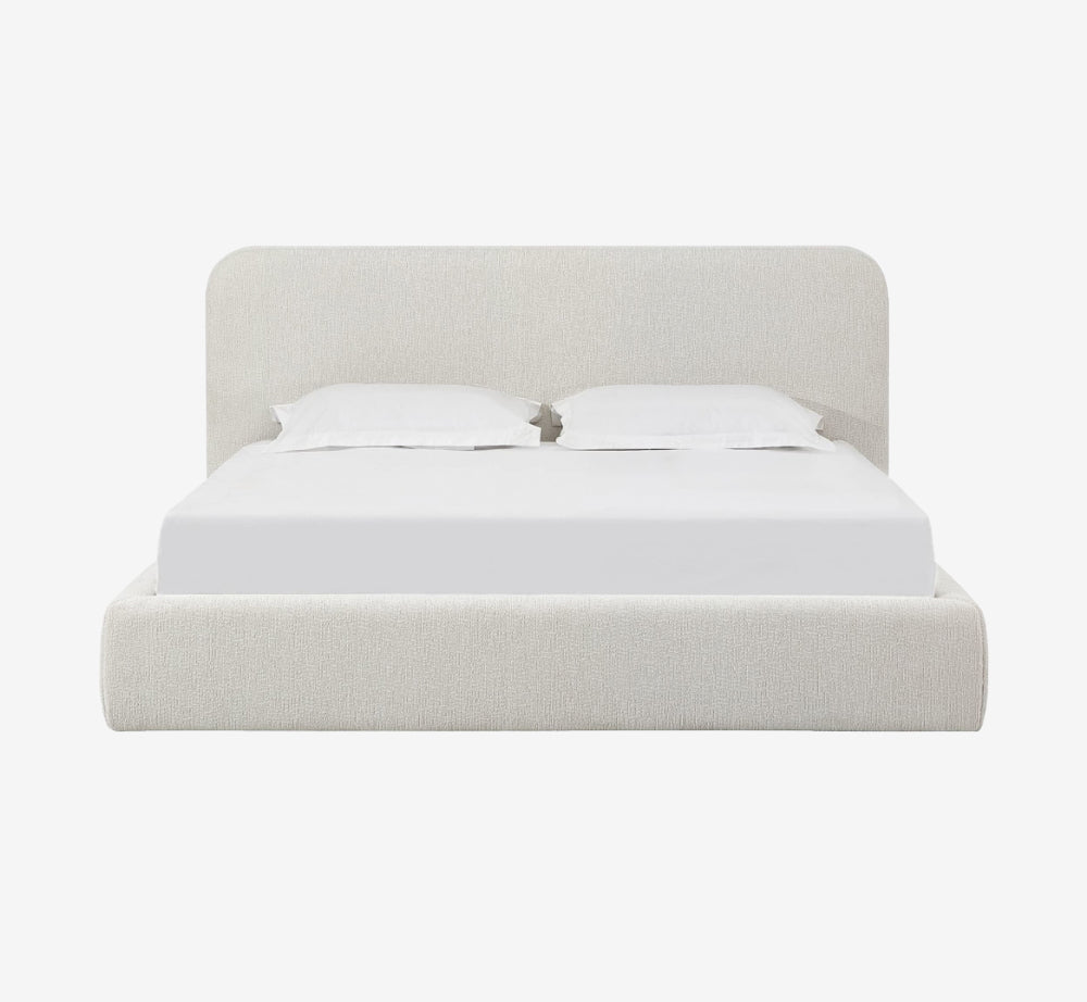 Modern Beige Textured Upholstered Platform Bed