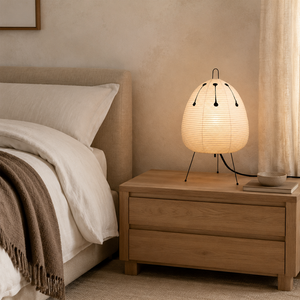 Japandi Rice Paper Lantern Table Lamp with Metal Tripod Base