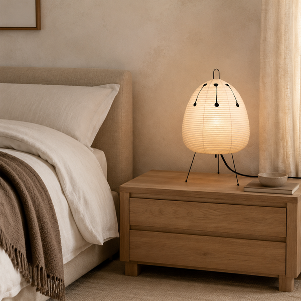 Japandi Rice Paper Lantern Table Lamp with Metal Tripod Base